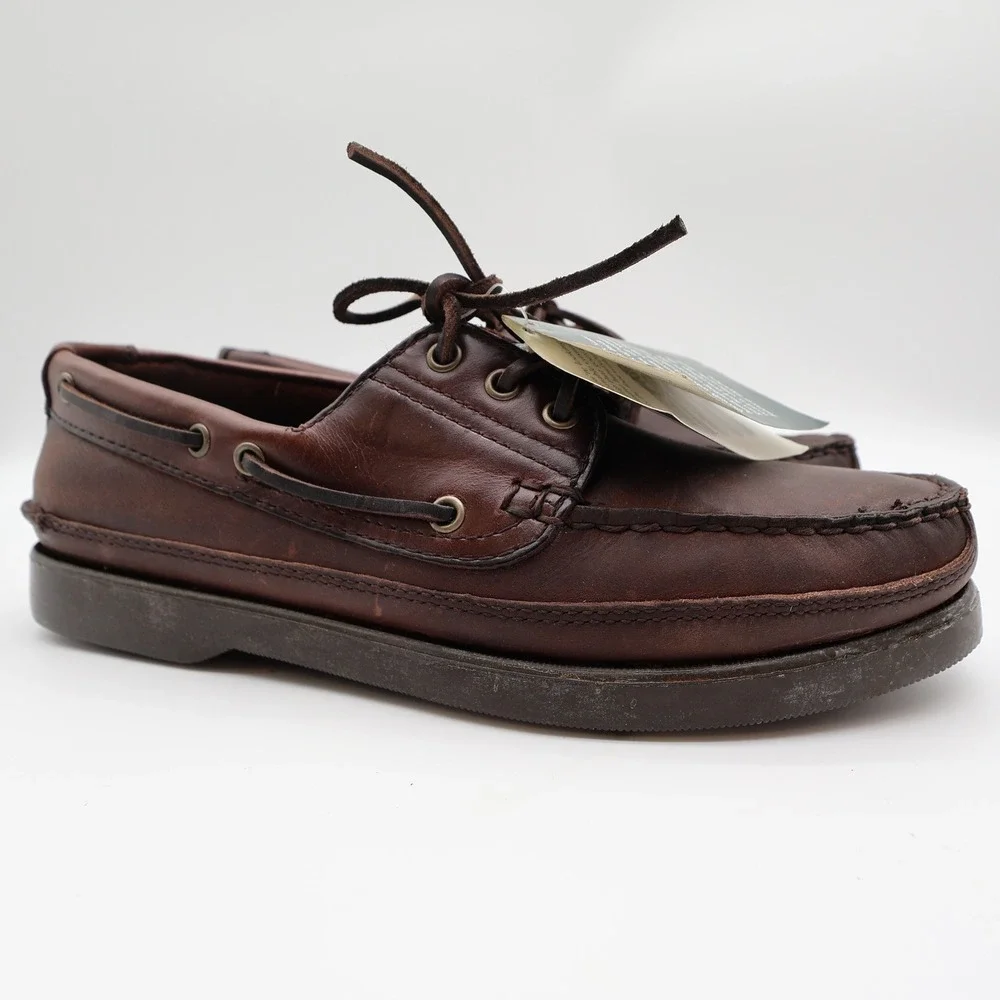Nunn Bush Boat Shoes Mens 8 Brown Leather Vintage 90s New Old Stock Casuals